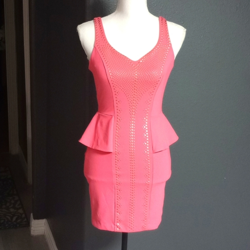 Bebe coral colored mini stretchy dress